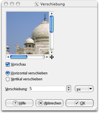 Eigenschaften für das Filter Verschieben